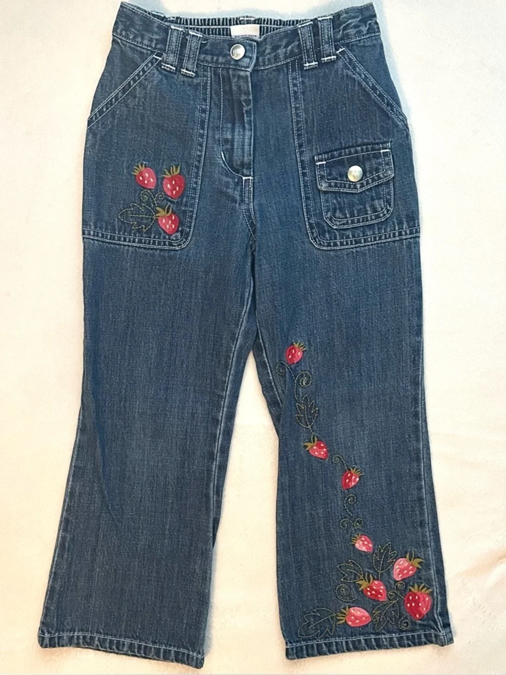 Vintage Gymboree 2003 Strawberry Patch Flare Denim Jeans Girls 5 Embroidered
